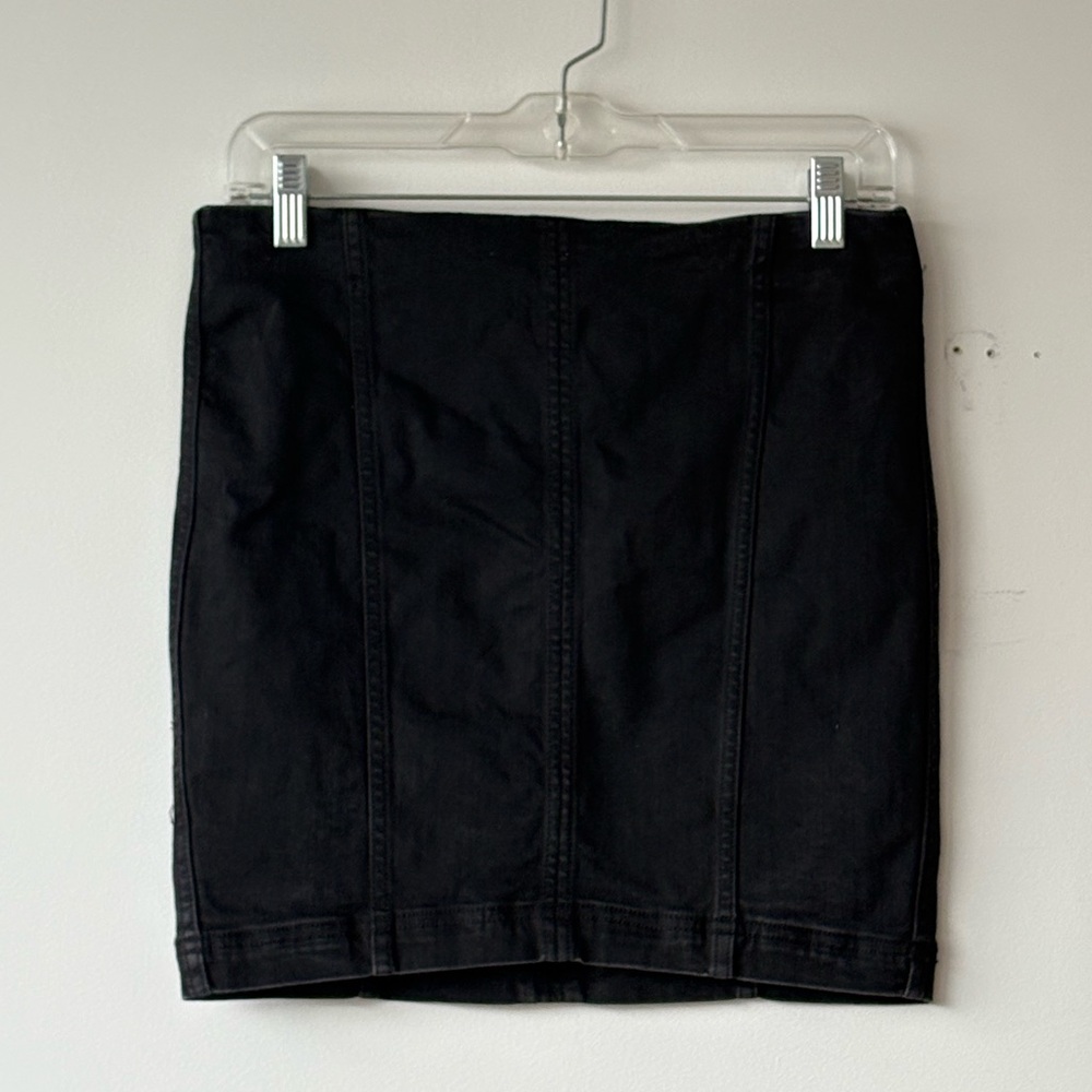 Free People Black Mini Demin Panel Pencil Skirt Size 8